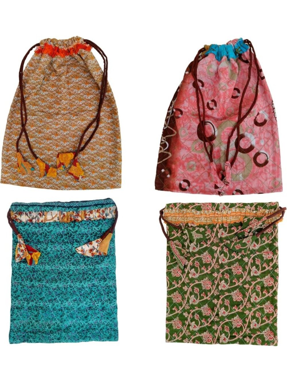 2-Pack Kantha Drawstring Shoe Bags - Soft Travel Storage for Lingerie & Shoes